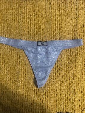 Victoria’s Secret Silver Sparkle Thong with Logo Patch grey